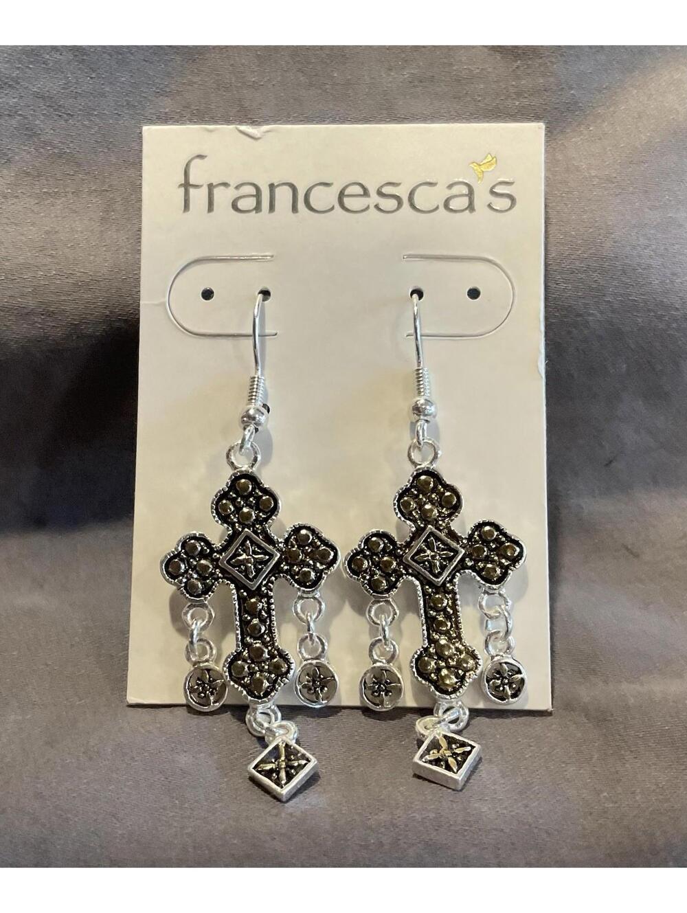 Francesca’s Silver Tone Dangle Cross Earrings #1433